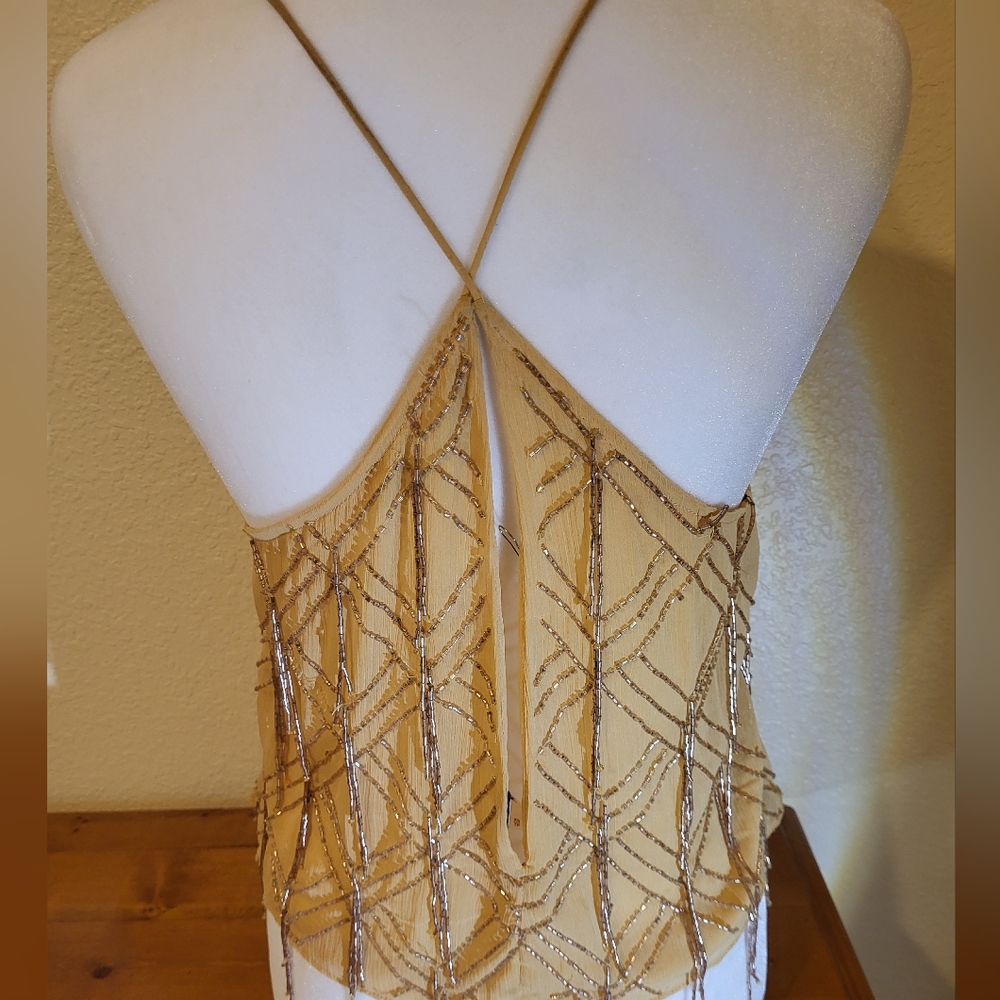 FREE PEOPLE Gorgeous  Yellow/ Gold Beaded Spaghetti Women's Top - Picture 4 of 9